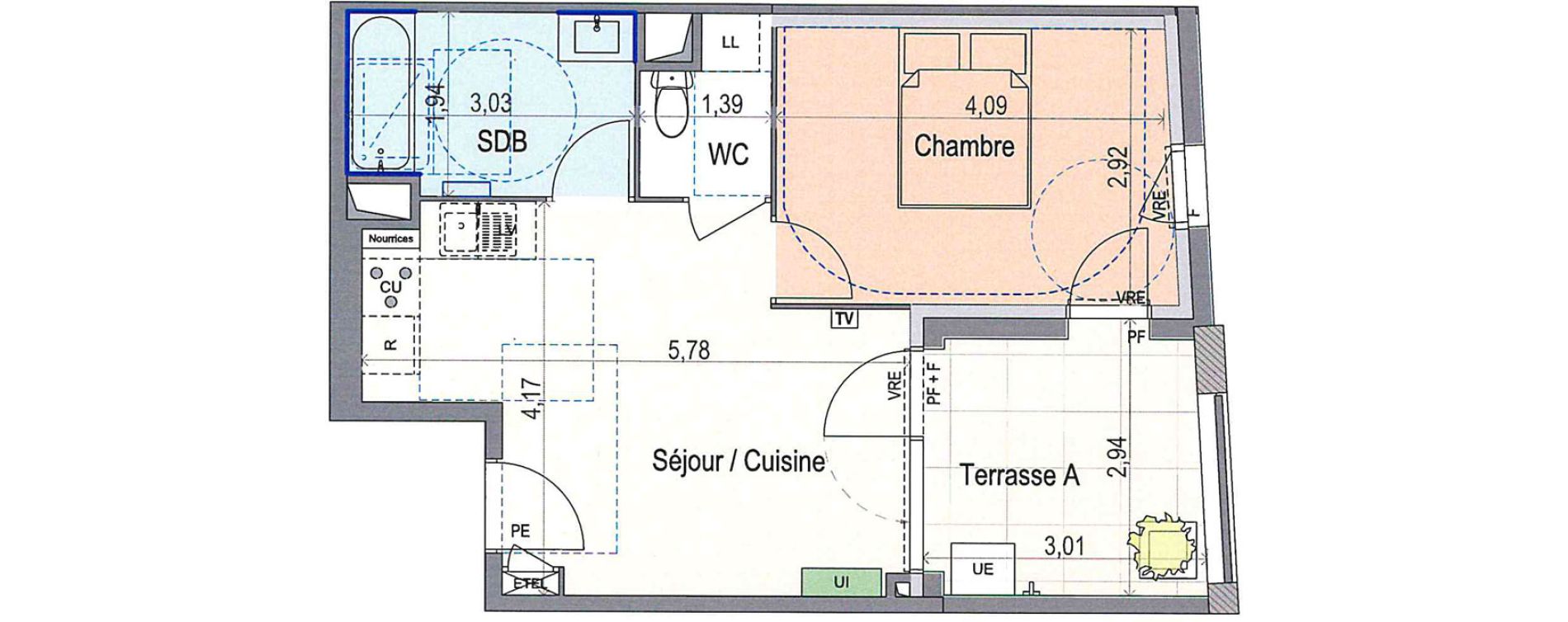 Appartement T2 de 39,21 m2 &agrave; N&icirc;mes Mas de mingue