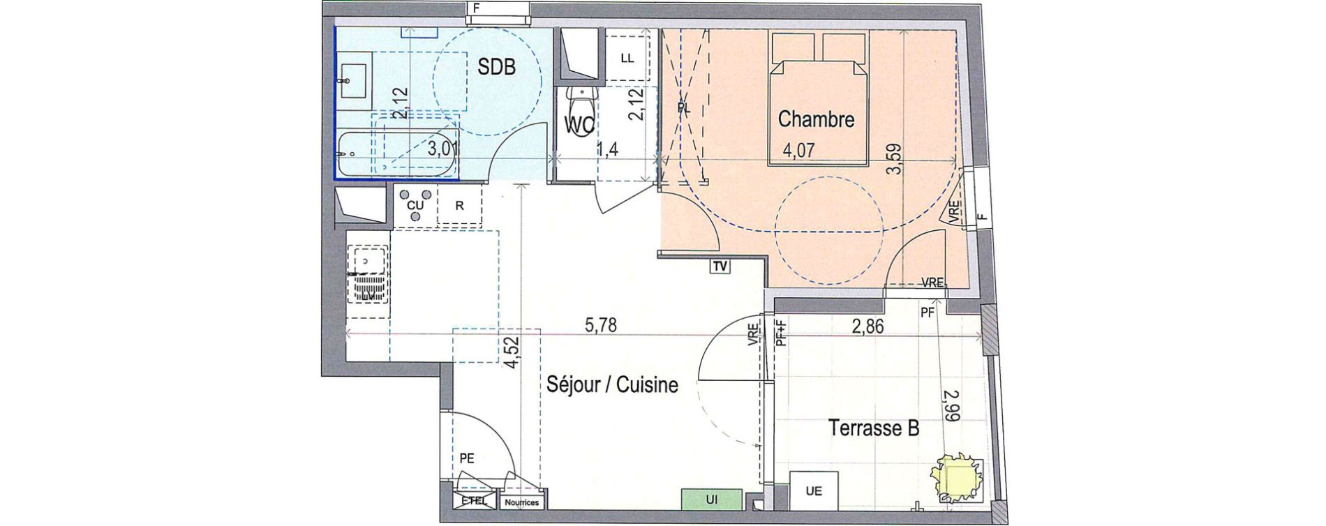 Appartement T2 de 43,85 m2 &agrave; N&icirc;mes Mas de mingue