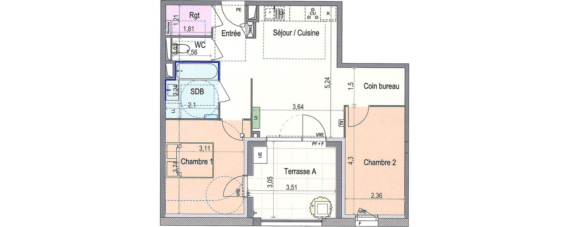 Appartement T3 de 57,67 m2 &agrave; N&icirc;mes Mas de mingue