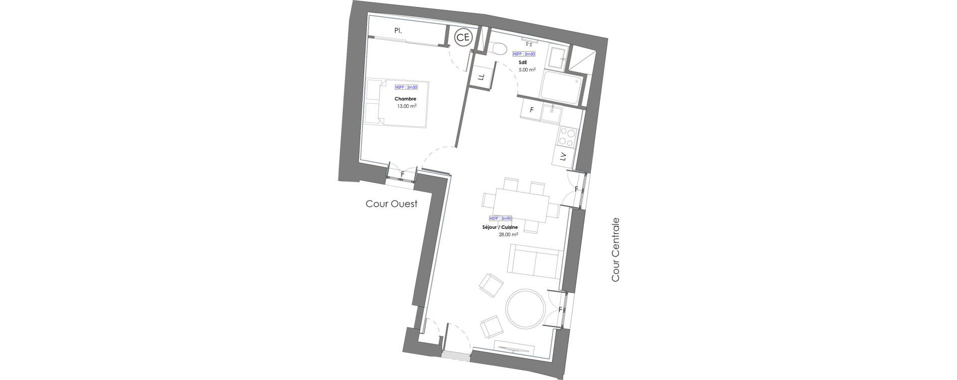 Appartement T2 de 46,00 m2 &agrave; N&icirc;mes Centre