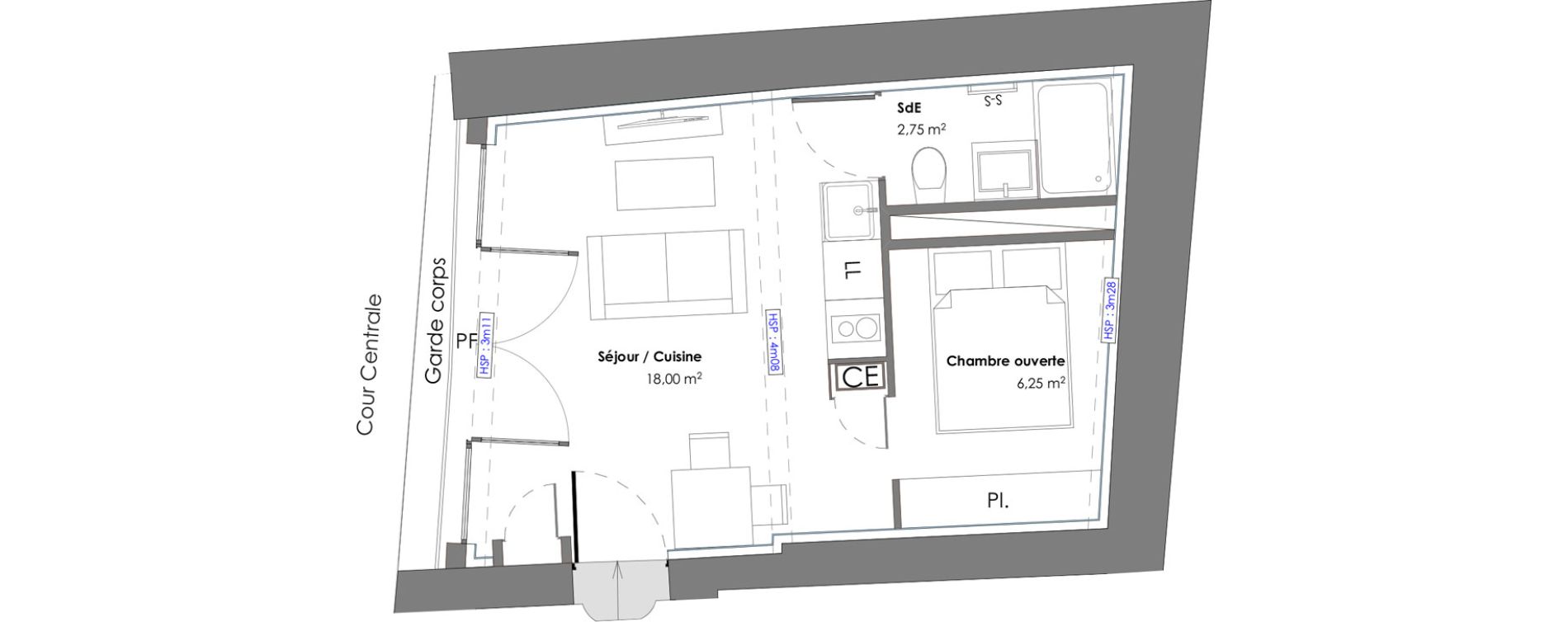 Appartement T1 de 27,00 m2 &agrave; N&icirc;mes Centre