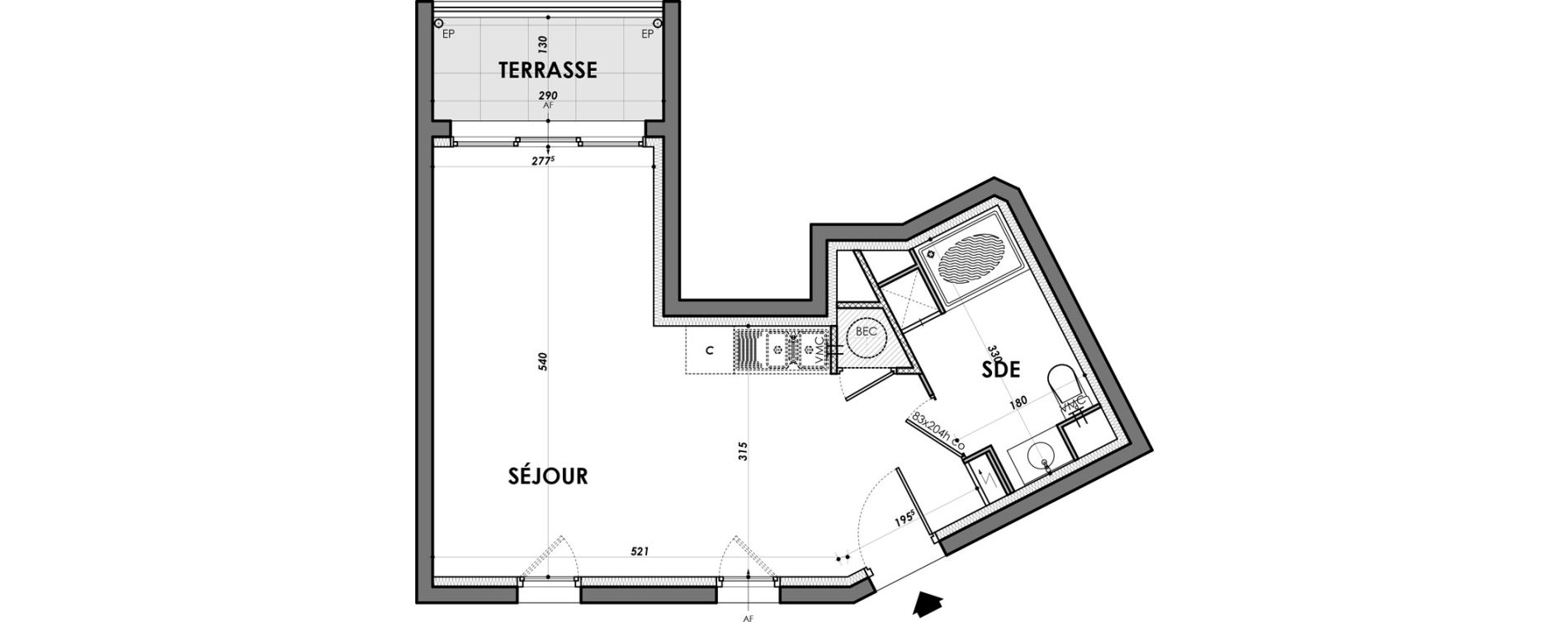 Appartement T1 de 31,35 m2 &agrave; N&icirc;mes Ar&egrave;nes