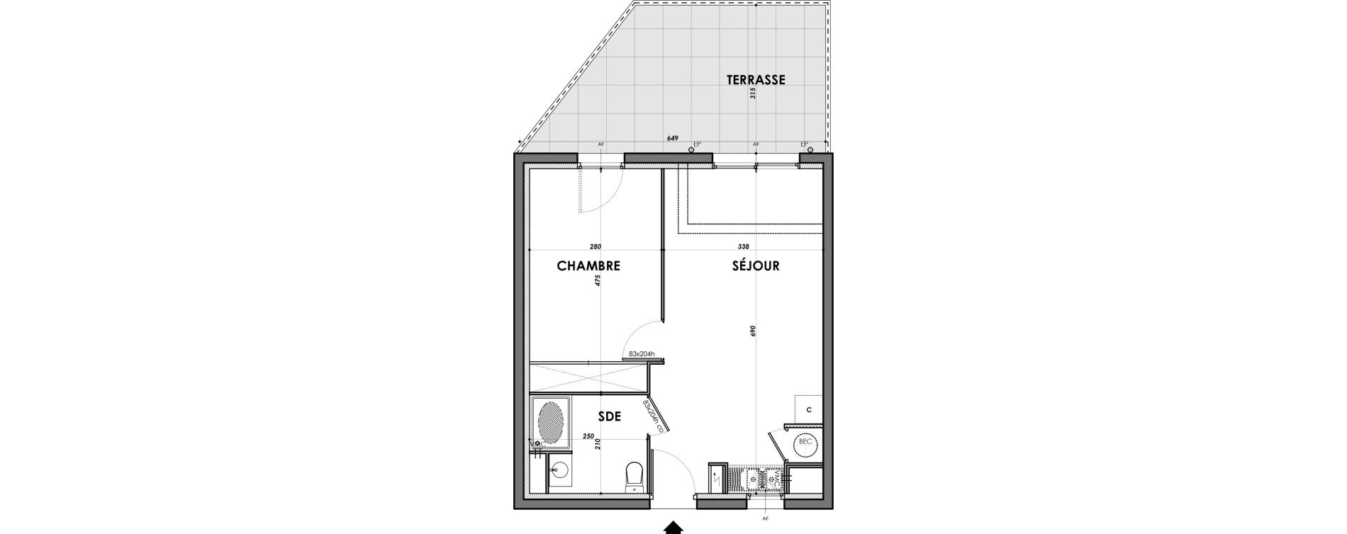 Appartement T2 de 41,26 m2 &agrave; N&icirc;mes Ar&egrave;nes