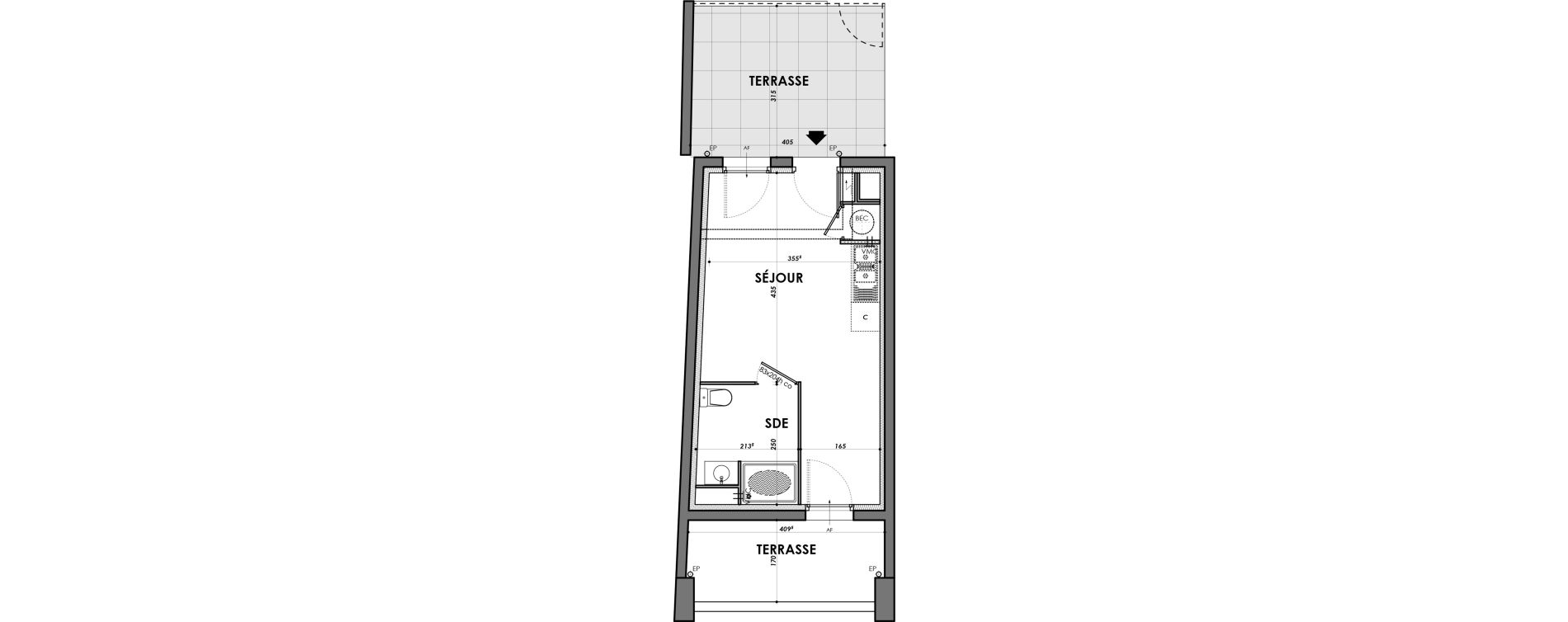 Appartement T1 de 24,33 m2 &agrave; N&icirc;mes Ar&egrave;nes