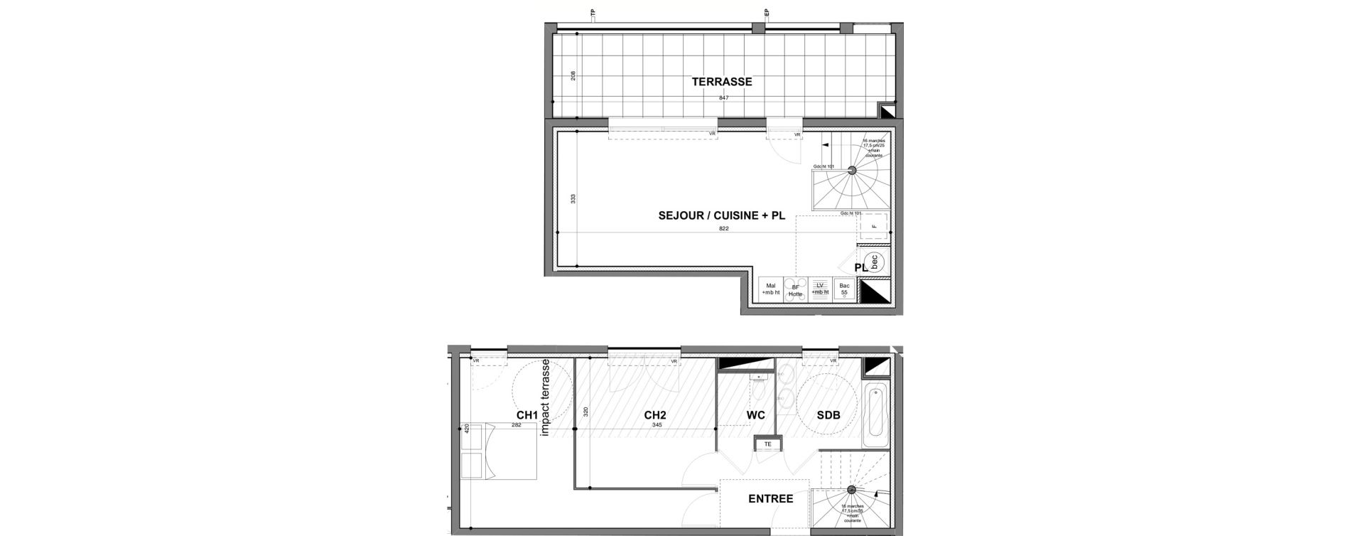 Duplex T3 de 66,54 m2 &agrave; N&icirc;mes Croix de fer