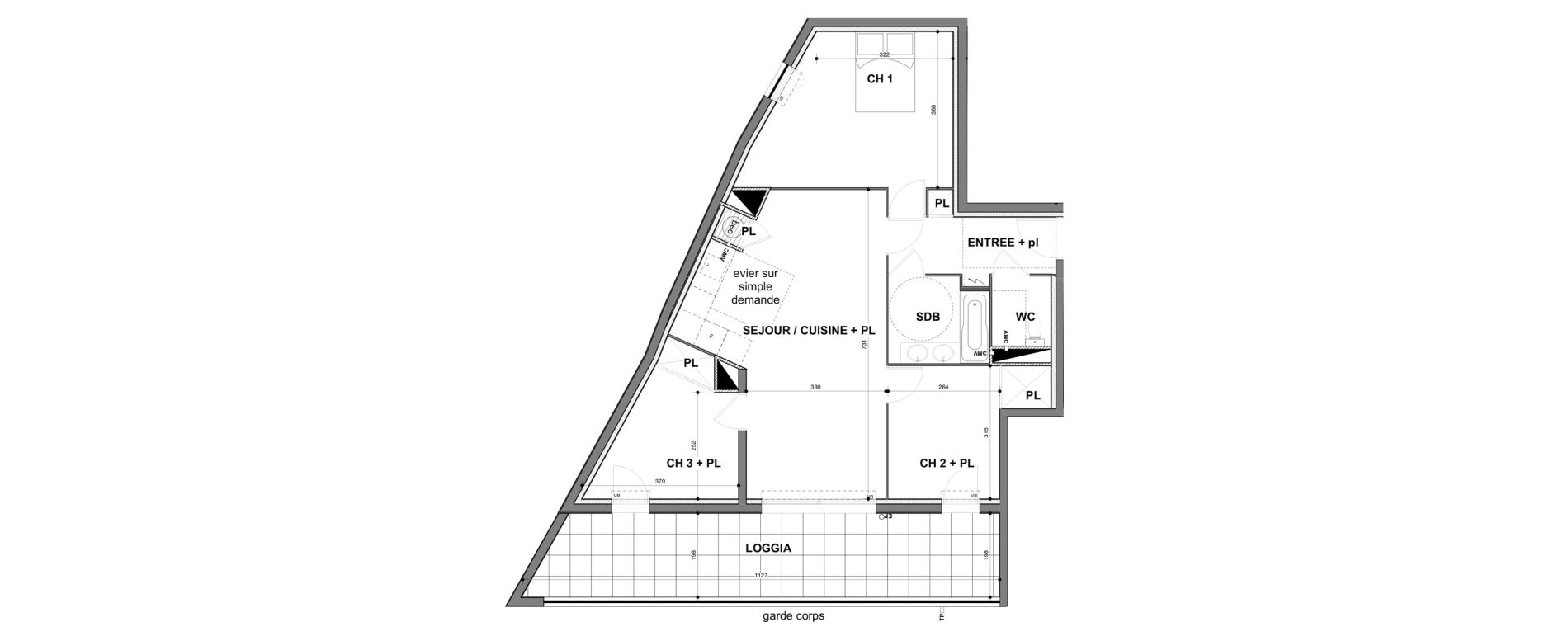 Appartement T4 de 75,65 m2 &agrave; N&icirc;mes Croix de fer