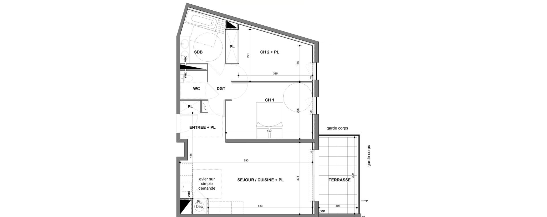 Appartement T3 de 63,54 m2 &agrave; N&icirc;mes Croix de fer