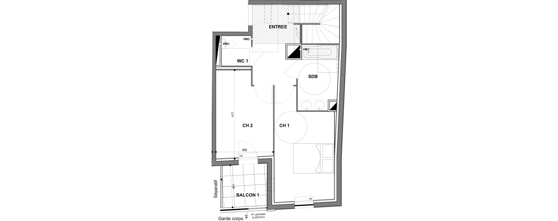 Duplex T4 de 73,51 m2 &agrave; N&icirc;mes Croix de fer