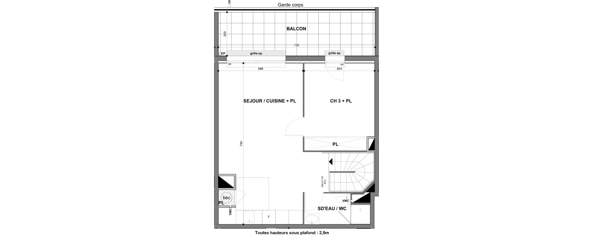 Duplex T4 de 83,61 m2 &agrave; N&icirc;mes Croix de fer