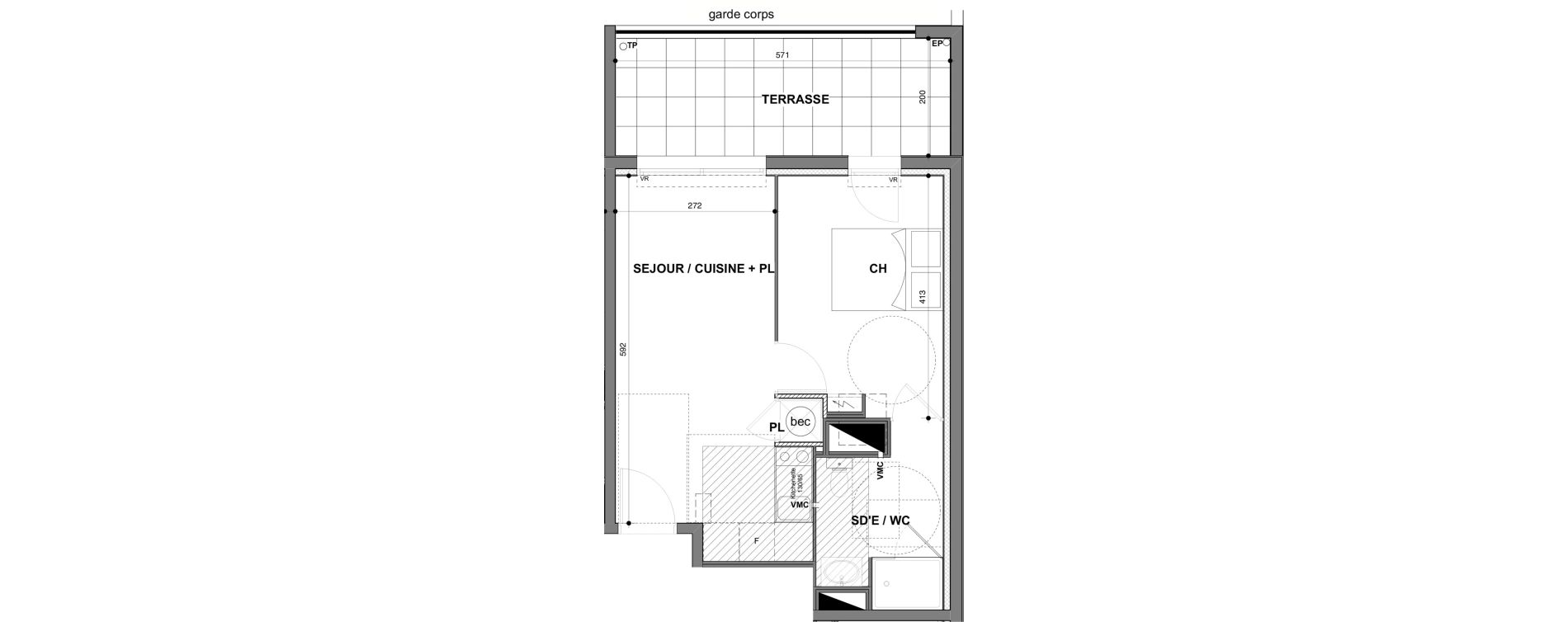 Appartement T2 de 35,81 m2 &agrave; N&icirc;mes Croix de fer