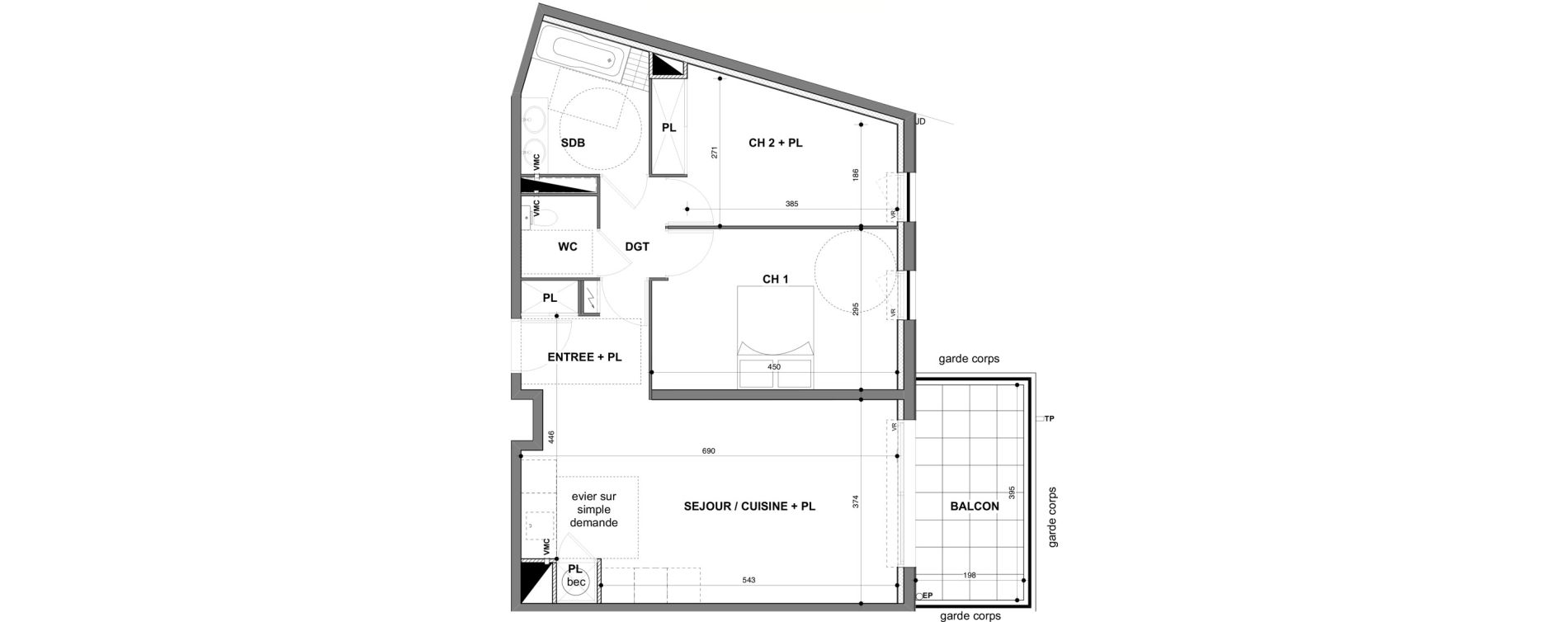 Appartement T3 de 63,54 m2 &agrave; N&icirc;mes Croix de fer