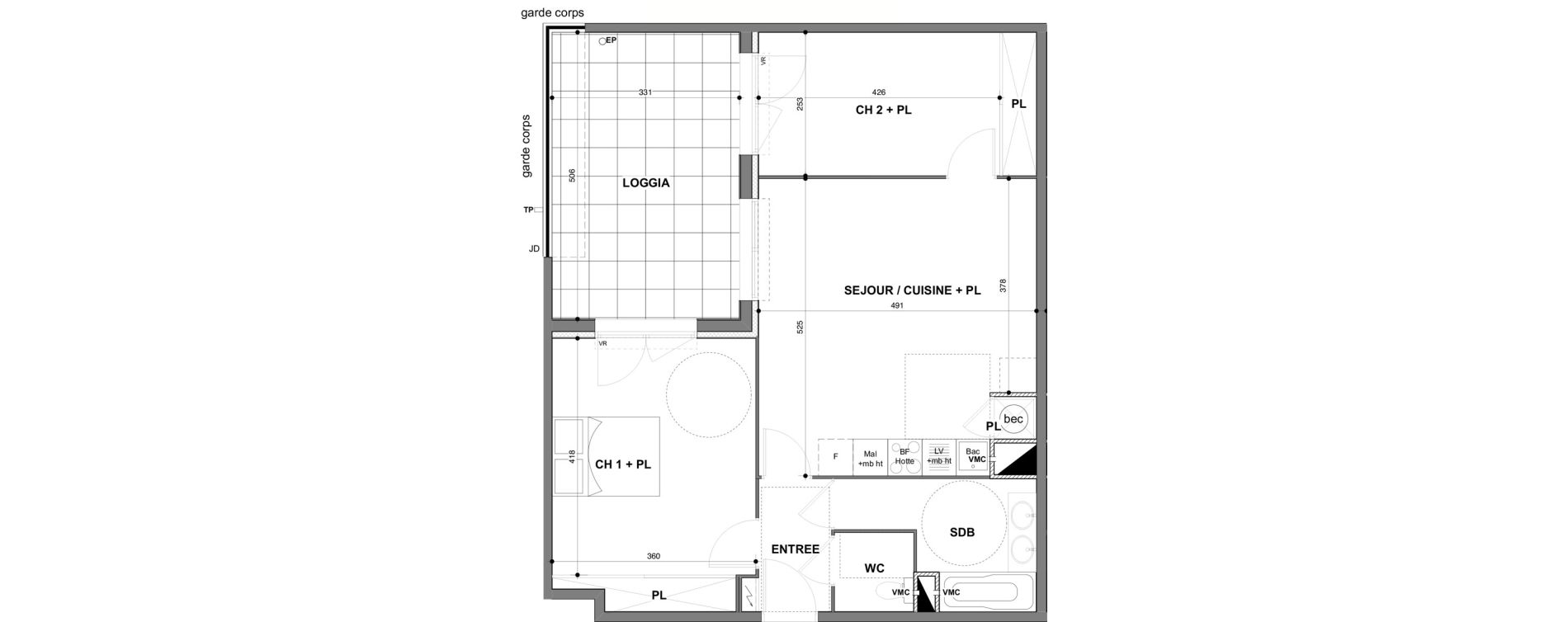 Appartement T3 de 65,42 m2 &agrave; N&icirc;mes Croix de fer