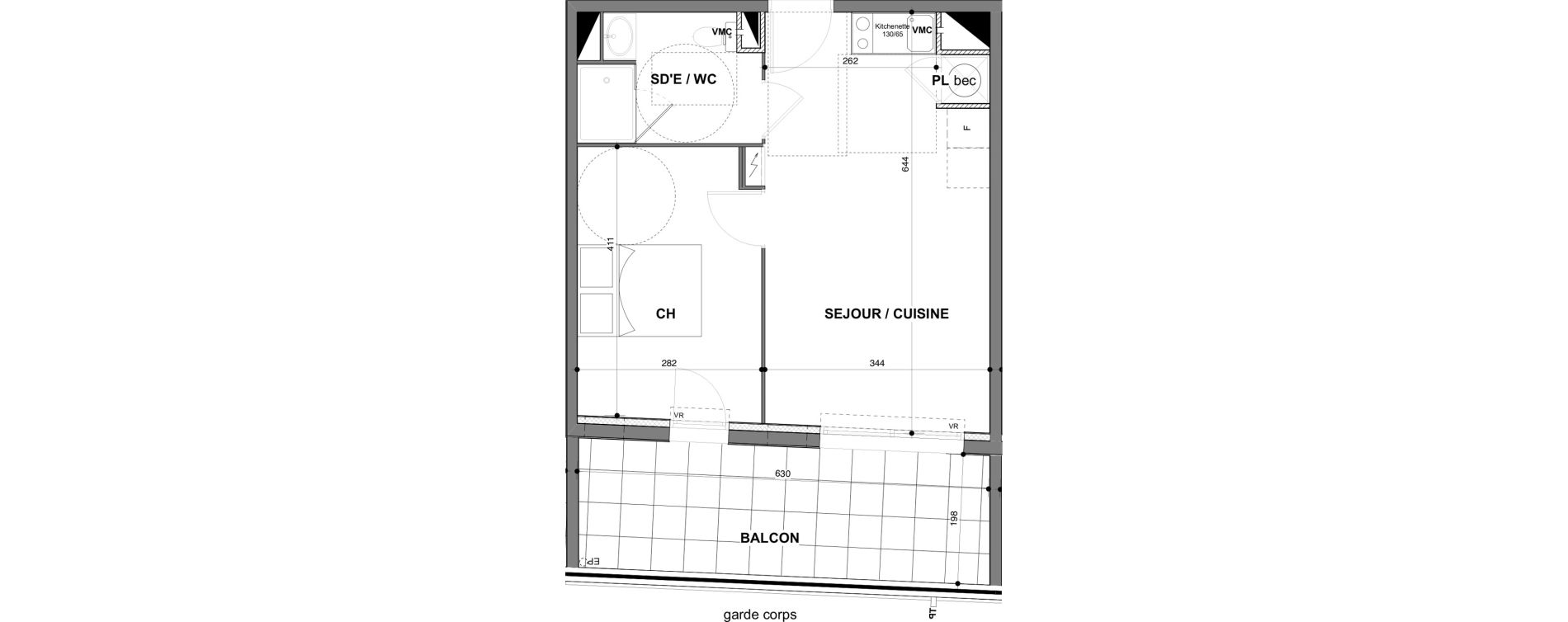 Appartement T2 de 37,93 m2 &agrave; N&icirc;mes Croix de fer