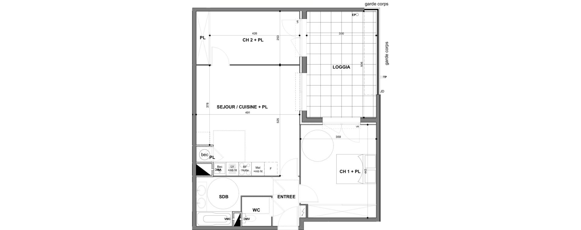 Appartement T3 de 64,30 m2 &agrave; N&icirc;mes Croix de fer