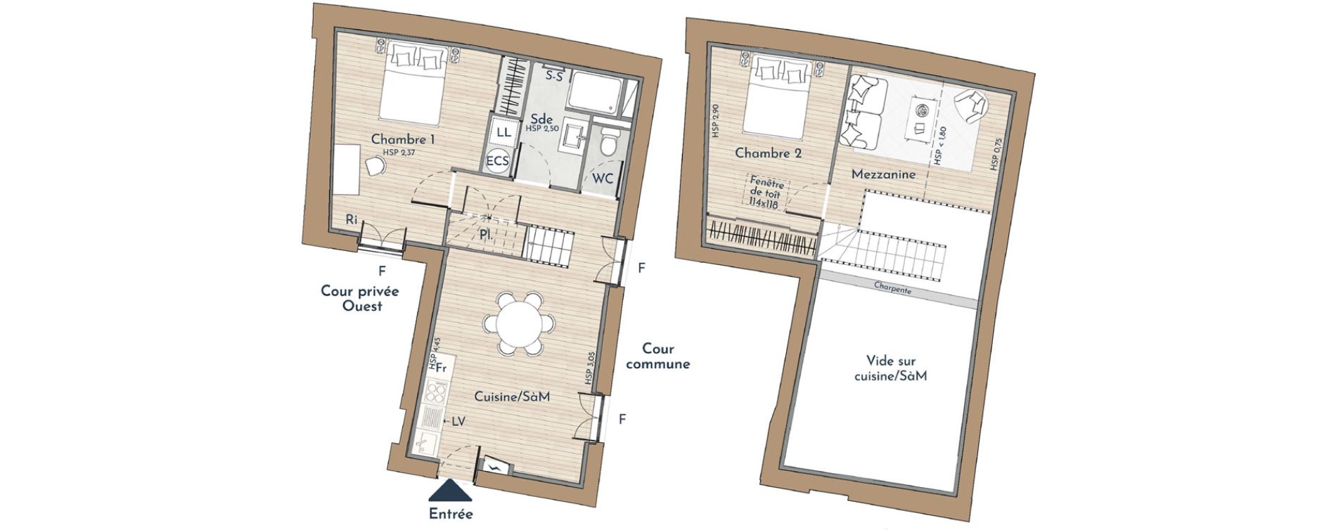 Duplex T3 de 60,00 m2 &agrave; N&icirc;mes Centre