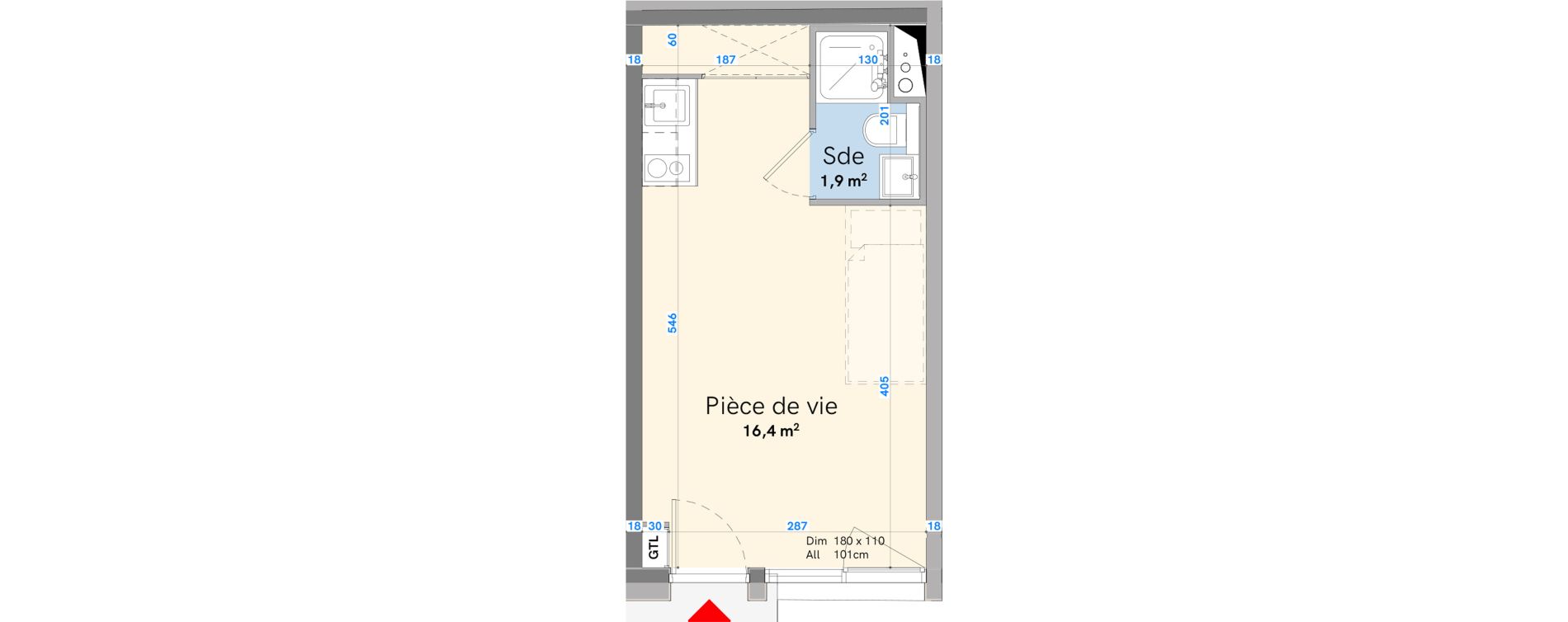 Studio meubl&eacute; de 18,30 m2 &agrave; N&icirc;mes Gambetta - rangueil