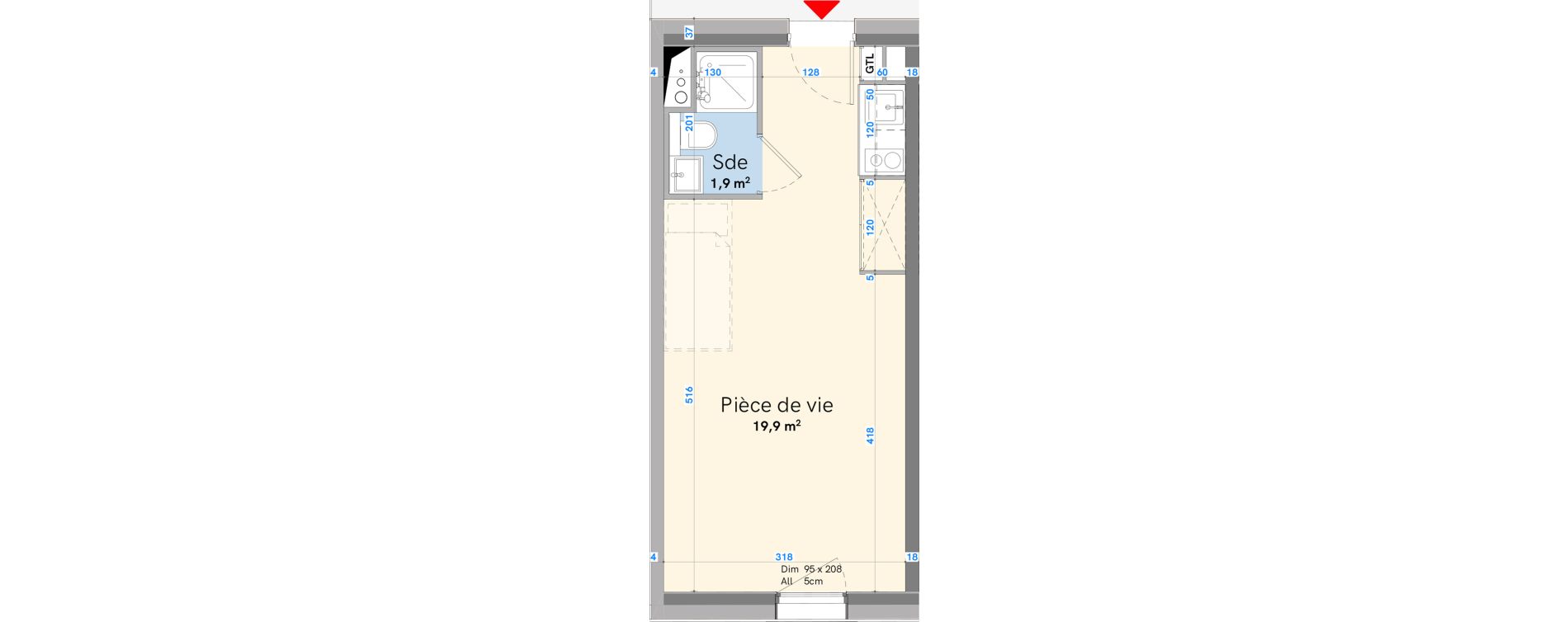 Studio meubl&eacute; de 21,80 m2 &agrave; N&icirc;mes Gambetta - rangueil