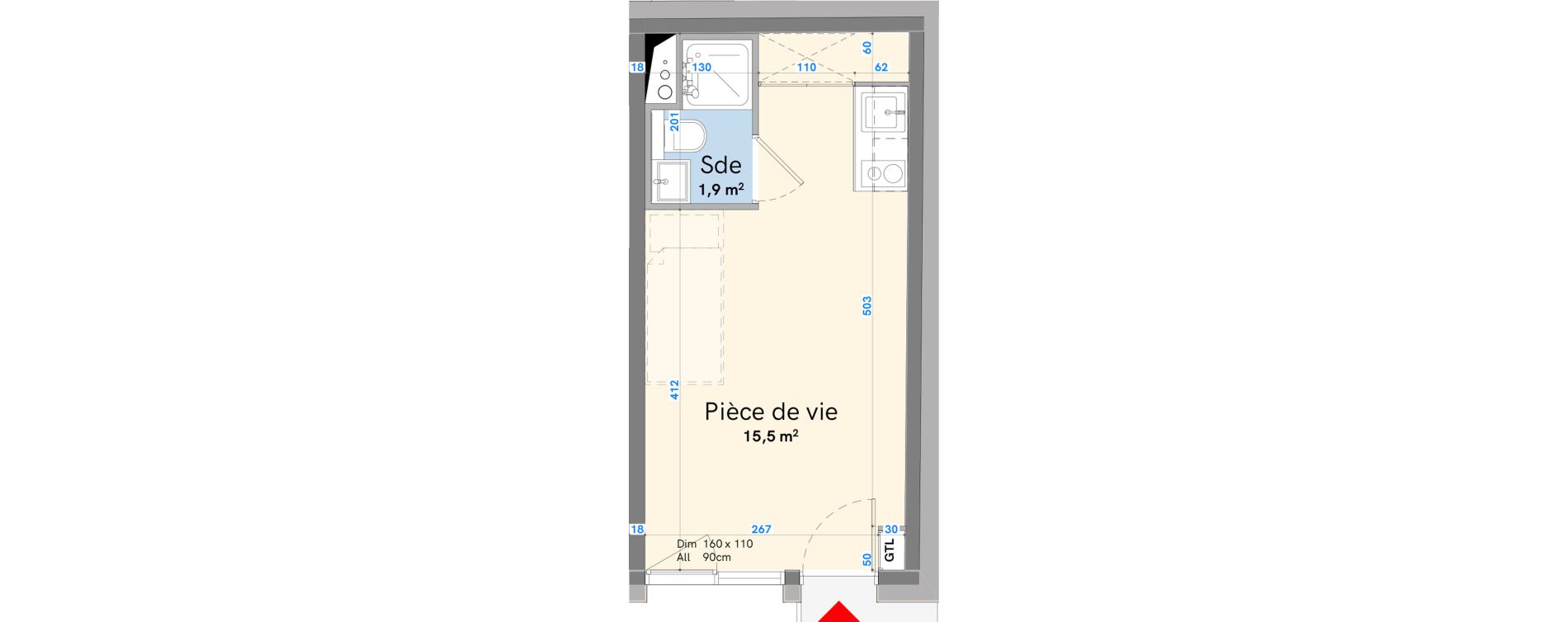 Studio meubl&eacute; de 17,40 m2 &agrave; N&icirc;mes Gambetta - rangueil