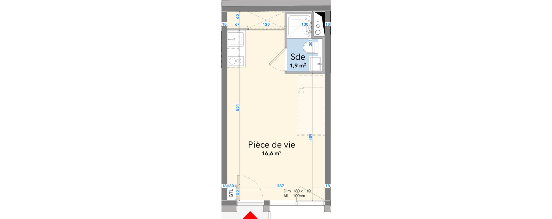 Studio meubl&eacute; de 18,50 m2 &agrave; N&icirc;mes Gambetta - rangueil