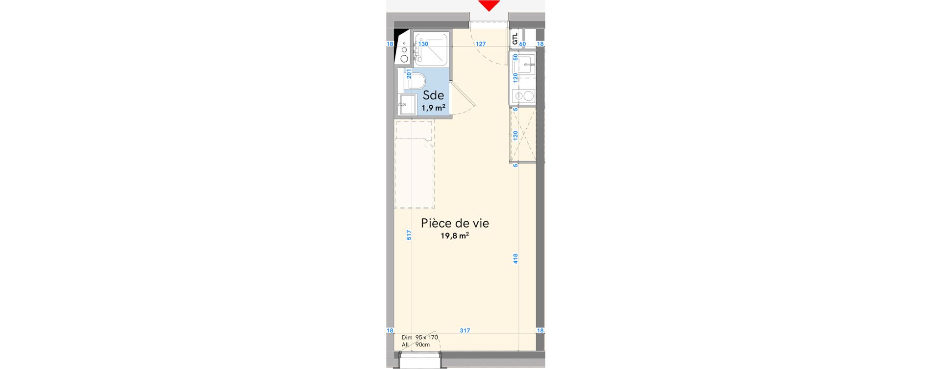 Studio meubl&eacute; de 21,70 m2 &agrave; N&icirc;mes Gambetta - rangueil