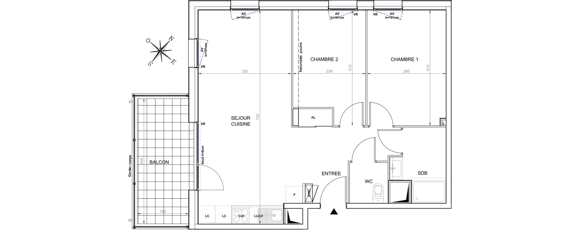 Appartement T3 de 60,30 m2 &agrave; N&icirc;mes Santa cruz