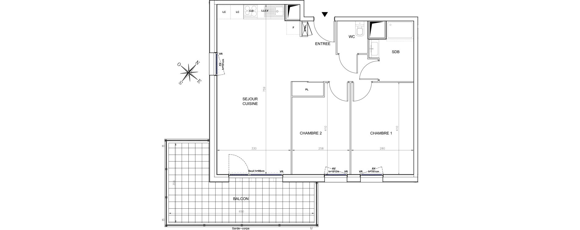 Appartement T3 de 60,50 m2 &agrave; N&icirc;mes Santa cruz
