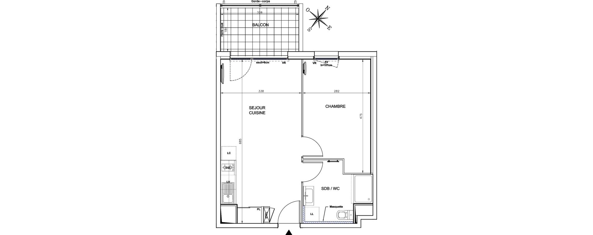 Appartement T2 de 41,00 m2 &agrave; N&icirc;mes Santa cruz