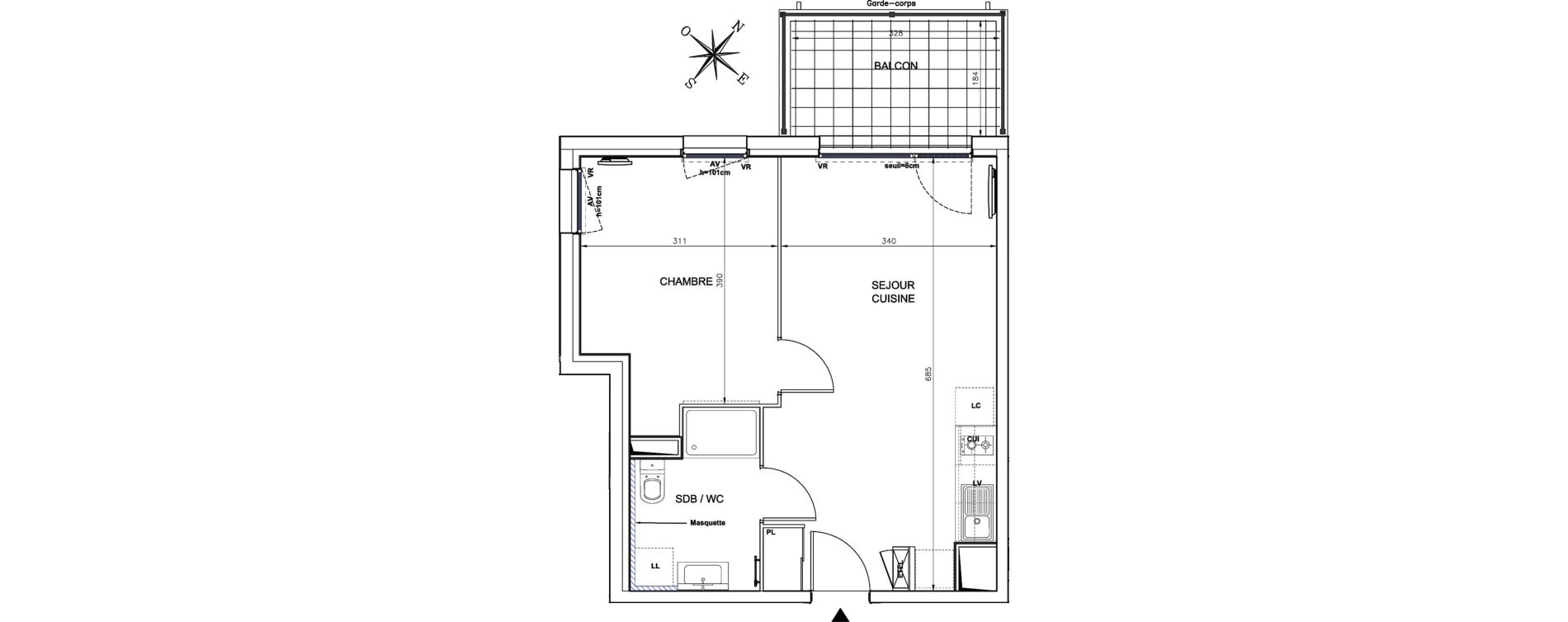 Appartement T2 de 40,50 m2 &agrave; N&icirc;mes Santa cruz