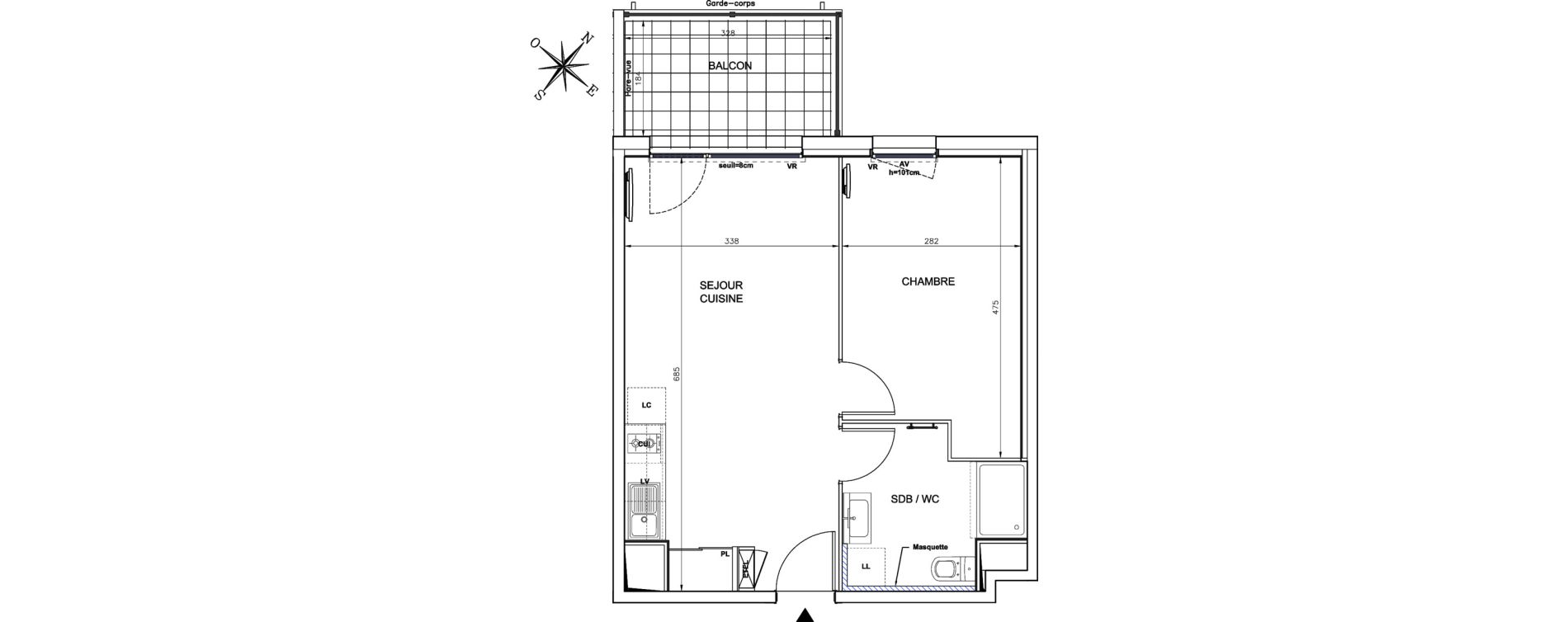 Appartement T2 de 41,00 m2 &agrave; N&icirc;mes Santa cruz