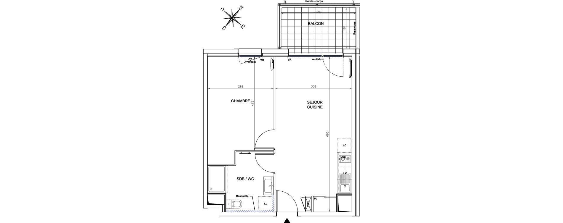 Appartement T2 de 41,50 m2 &agrave; N&icirc;mes Santa cruz