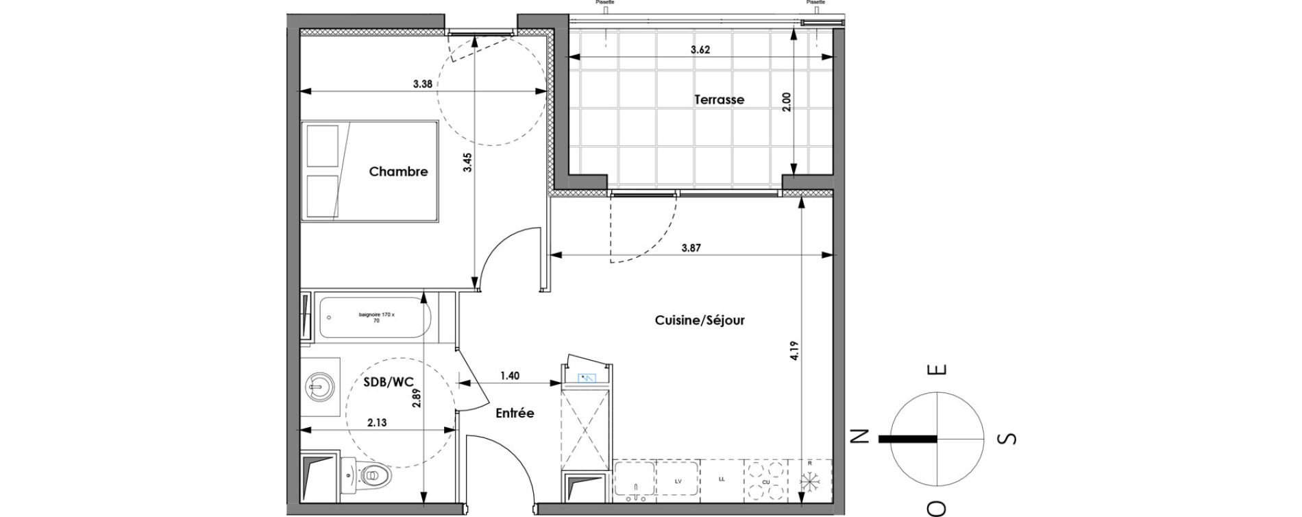 Appartement T2 de 36,48 m2 &agrave; N&icirc;mes Puech du teil