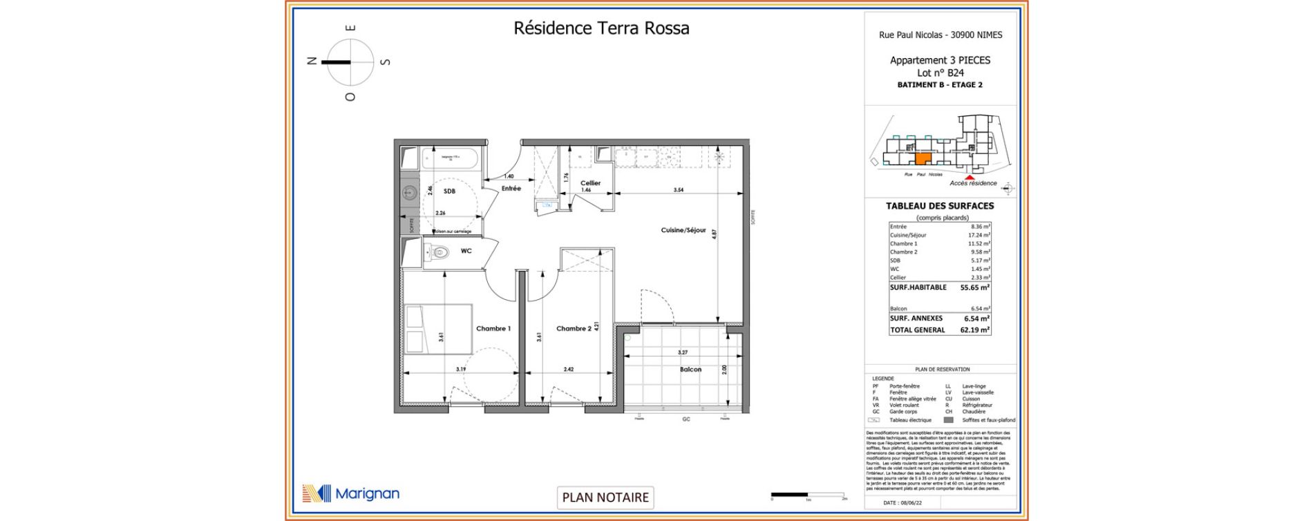 Appartement T3 de 55,61 m2 &agrave; N&icirc;mes Puech du teil