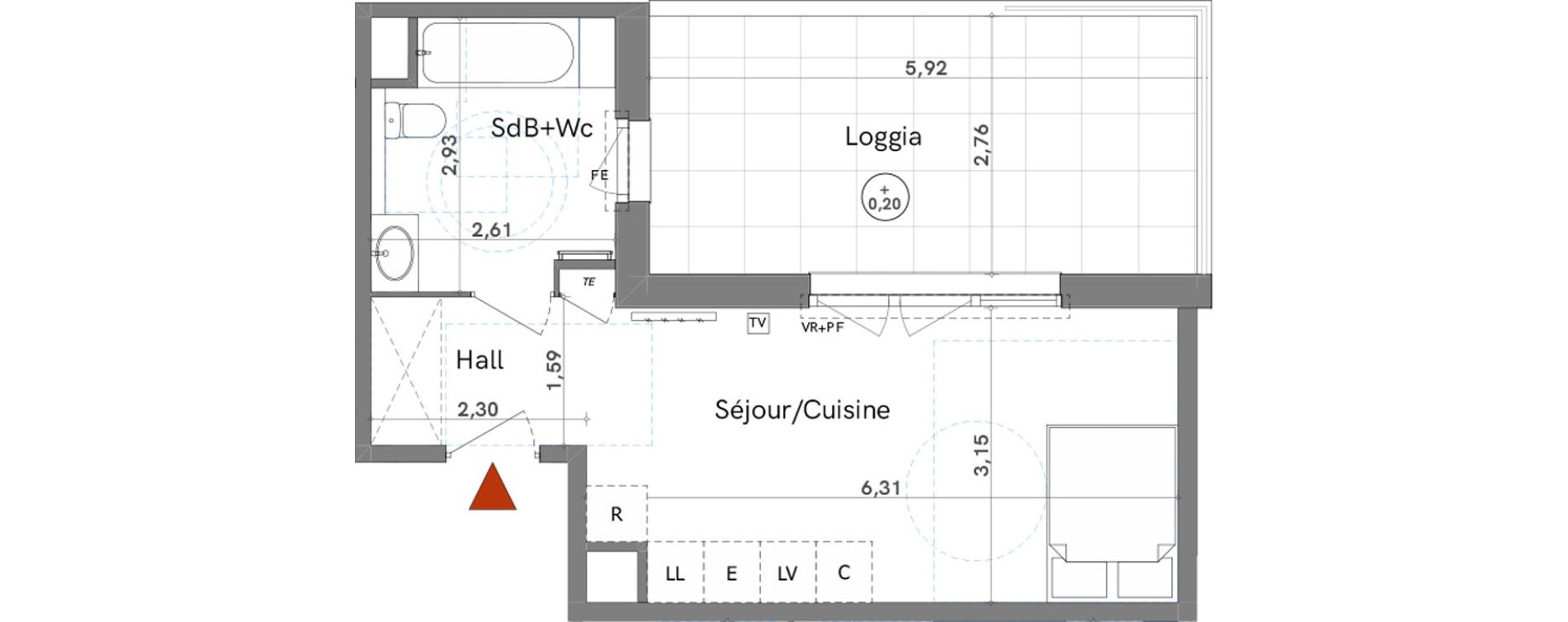 Appartement T1 de 30,20 m2 &agrave; N&icirc;mes Capouchin&eacute;