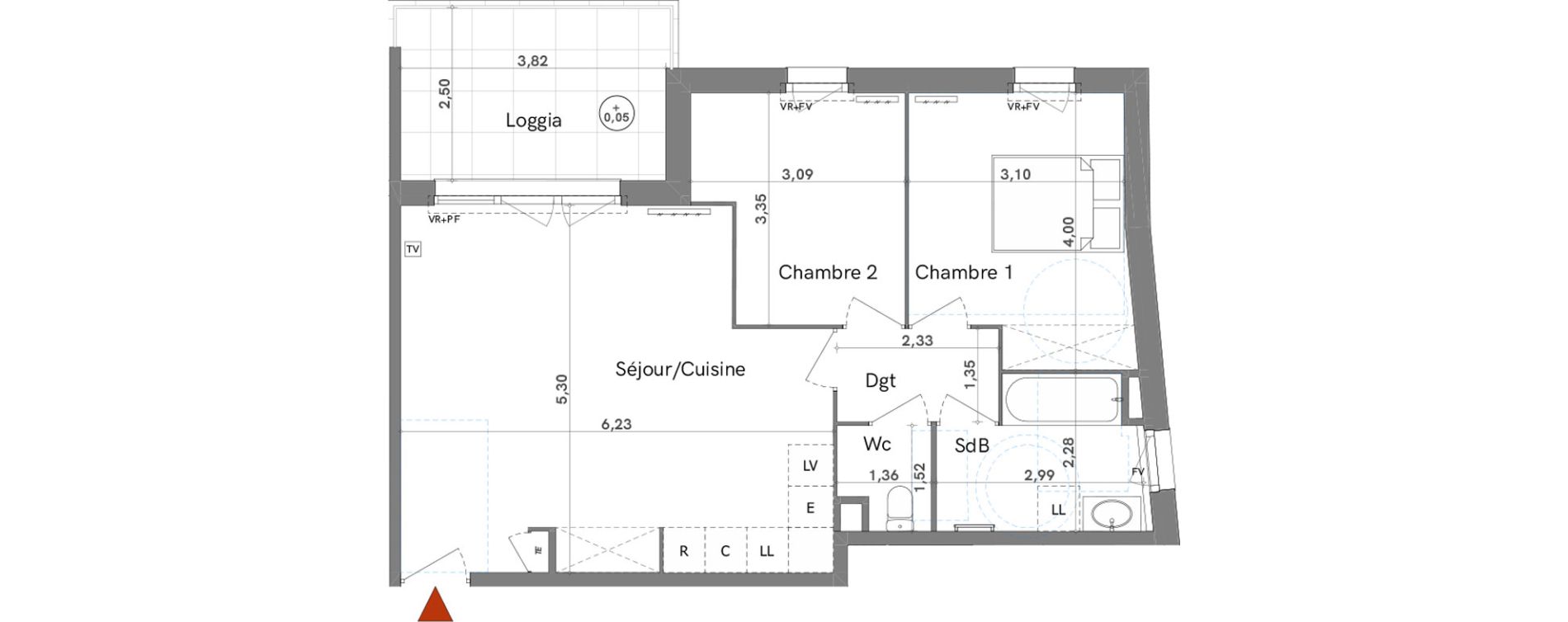 Appartement T3 de 62,10 m2 &agrave; N&icirc;mes Capouchin&eacute;