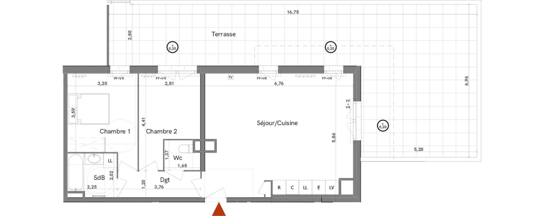 Appartement T3 de 69,70 m2 &agrave; N&icirc;mes Capouchin&eacute;