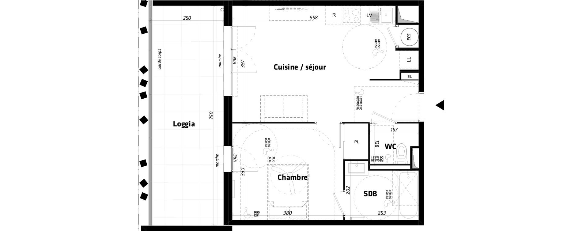 Appartement T2 de 45,06 m2 &agrave; N&icirc;mes Triangle de la gare