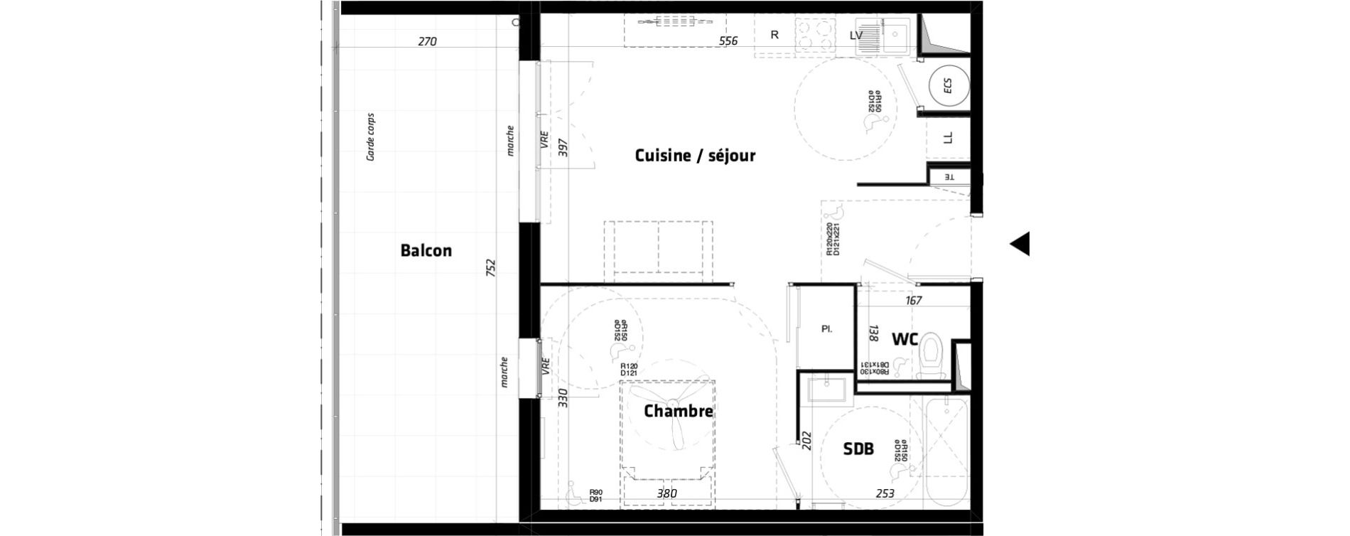Appartement T2 de 45,06 m2 &agrave; N&icirc;mes Triangle de la gare