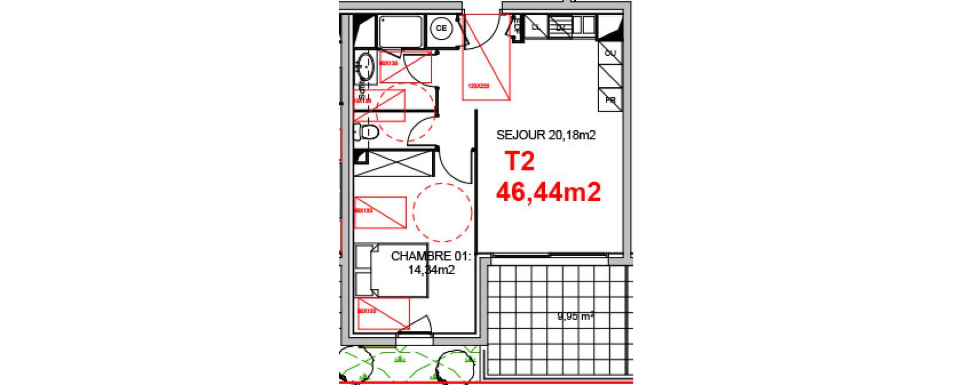 Appartement T2 de 46,44 m2 &agrave; N&icirc;mes Capouchin&eacute;