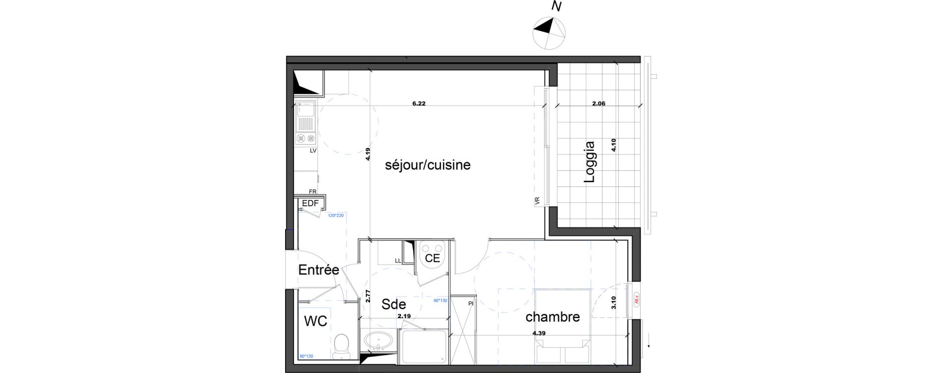Appartement T2 de 49,35 m2 &agrave; N&icirc;mes Capouchin&eacute;