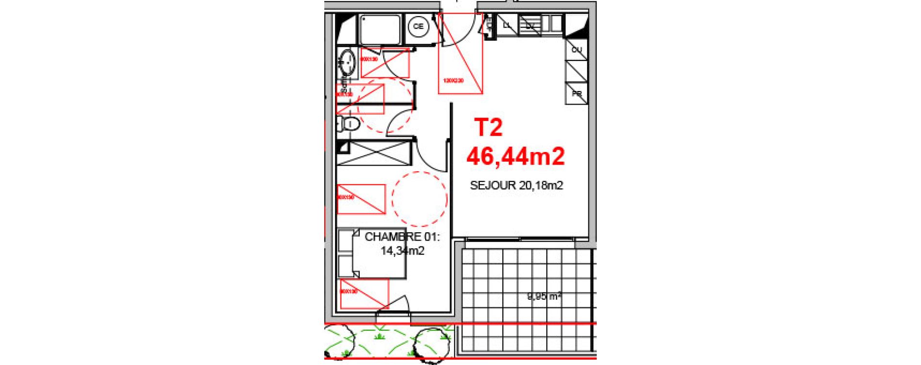Appartement T2 de 46,44 m2 &agrave; N&icirc;mes Capouchin&eacute;