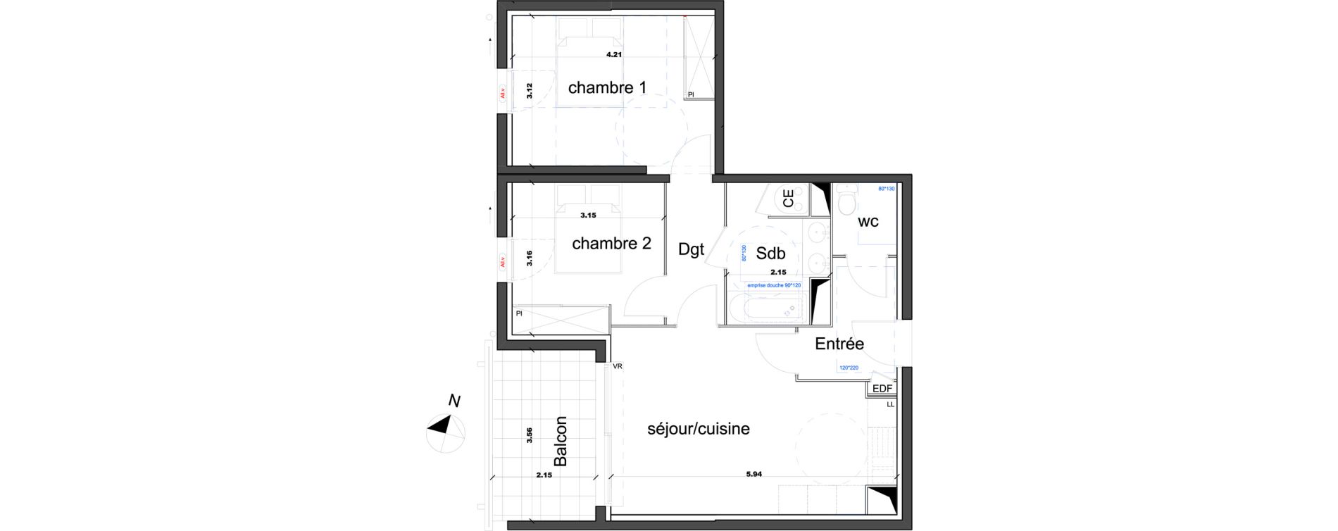 Appartement T3 de 58,54 m2 &agrave; N&icirc;mes Capouchin&eacute;
