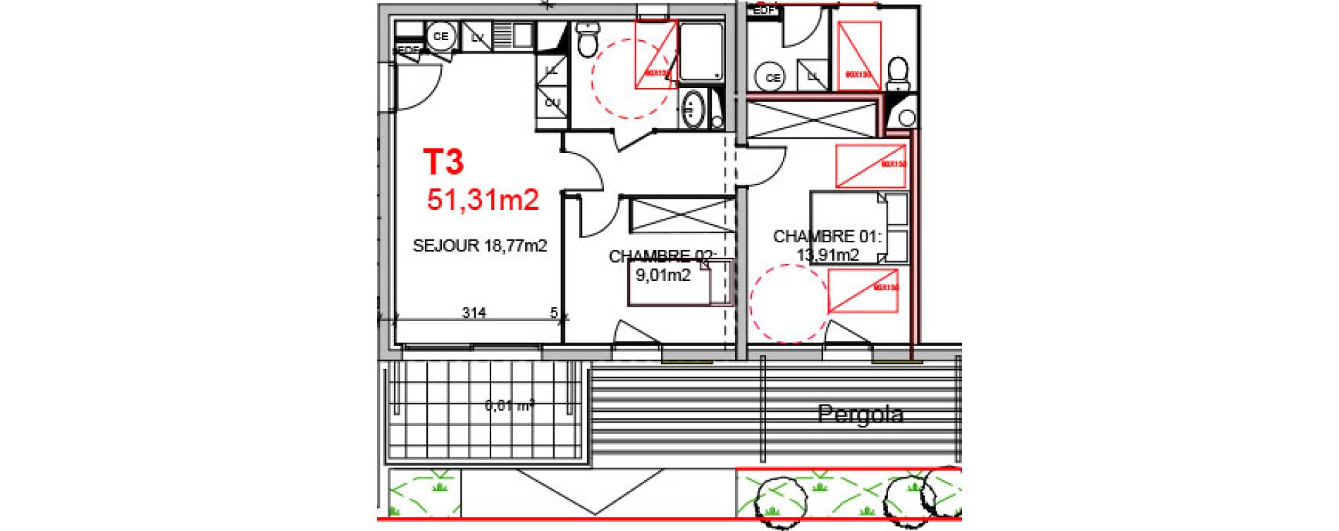 Appartement T3 de 51,31 m2 &agrave; N&icirc;mes Capouchin&eacute;