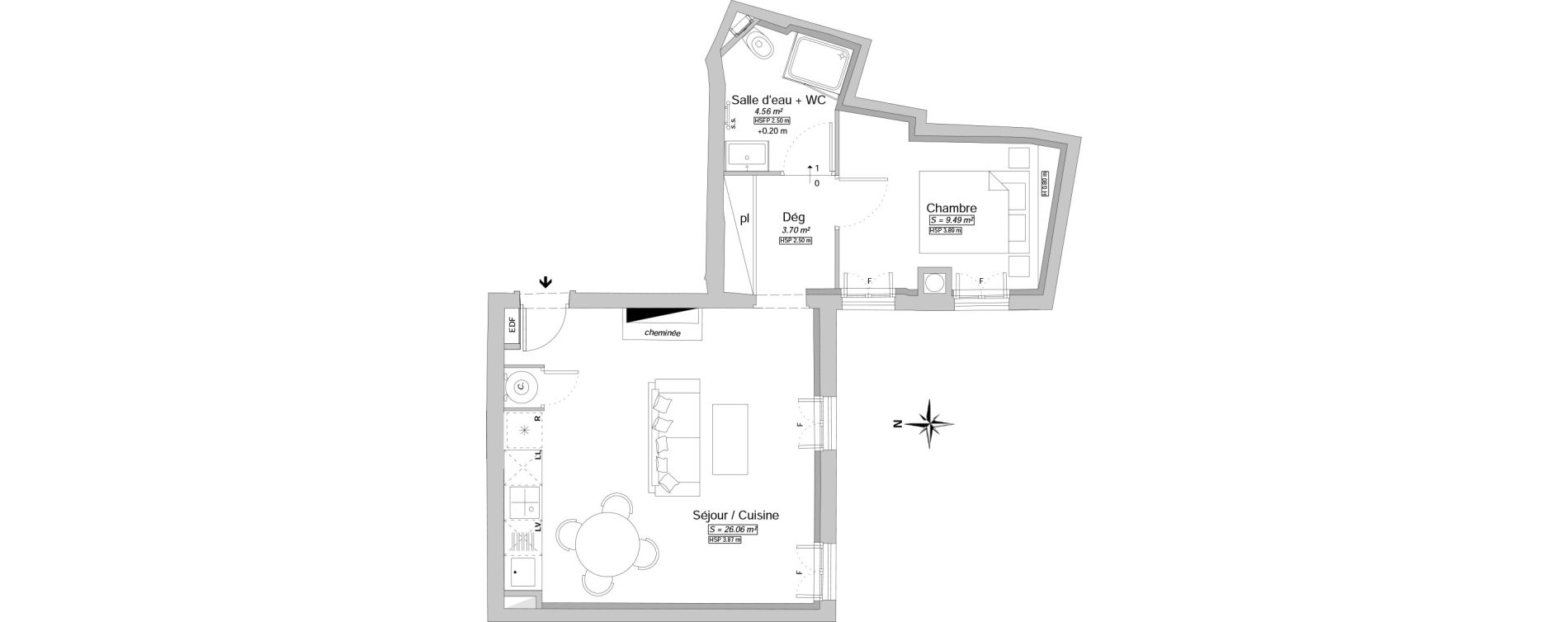 Appartement T2 de 43,81 m2 &agrave; N&icirc;mes L ecusson nimes