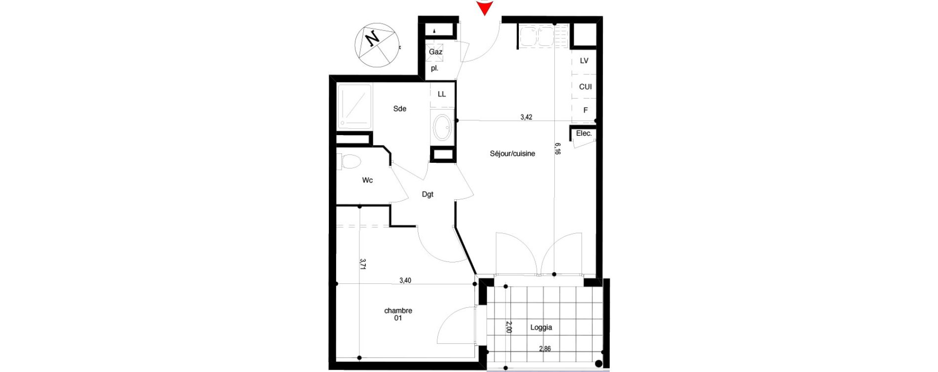 Appartement T2 de 40,78 m2 &agrave; Quissac Centre
