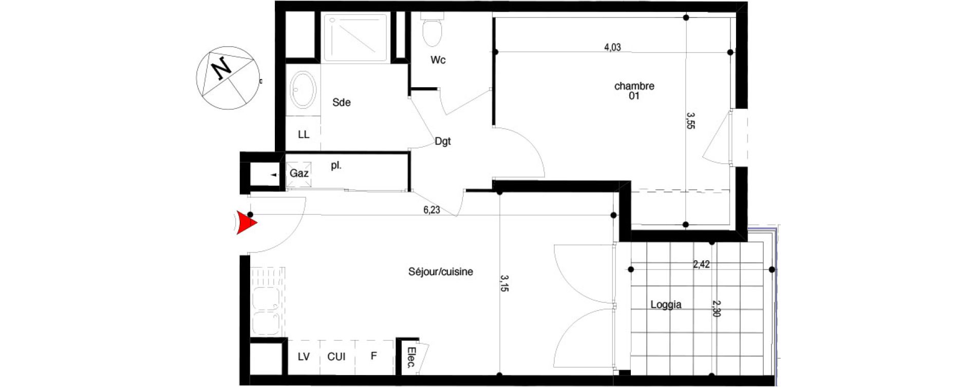 Appartement T2 de 41,20 m2 &agrave; Quissac Centre
