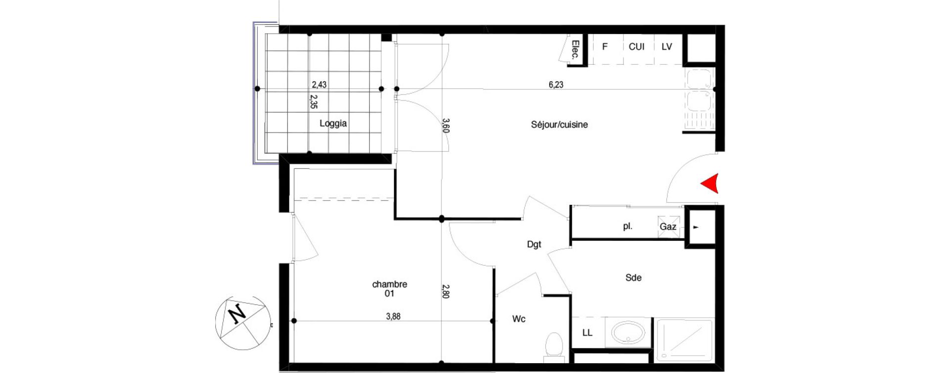 Appartement T2 de 45,29 m2 &agrave; Quissac Centre