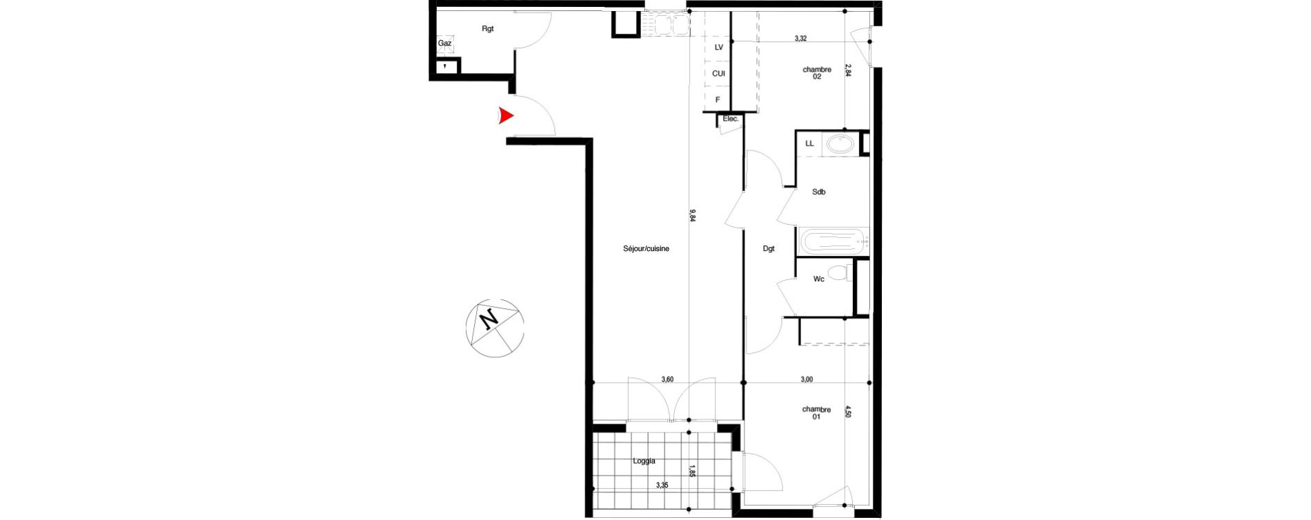 Appartement T3 de 77,13 m2 &agrave; Quissac Centre