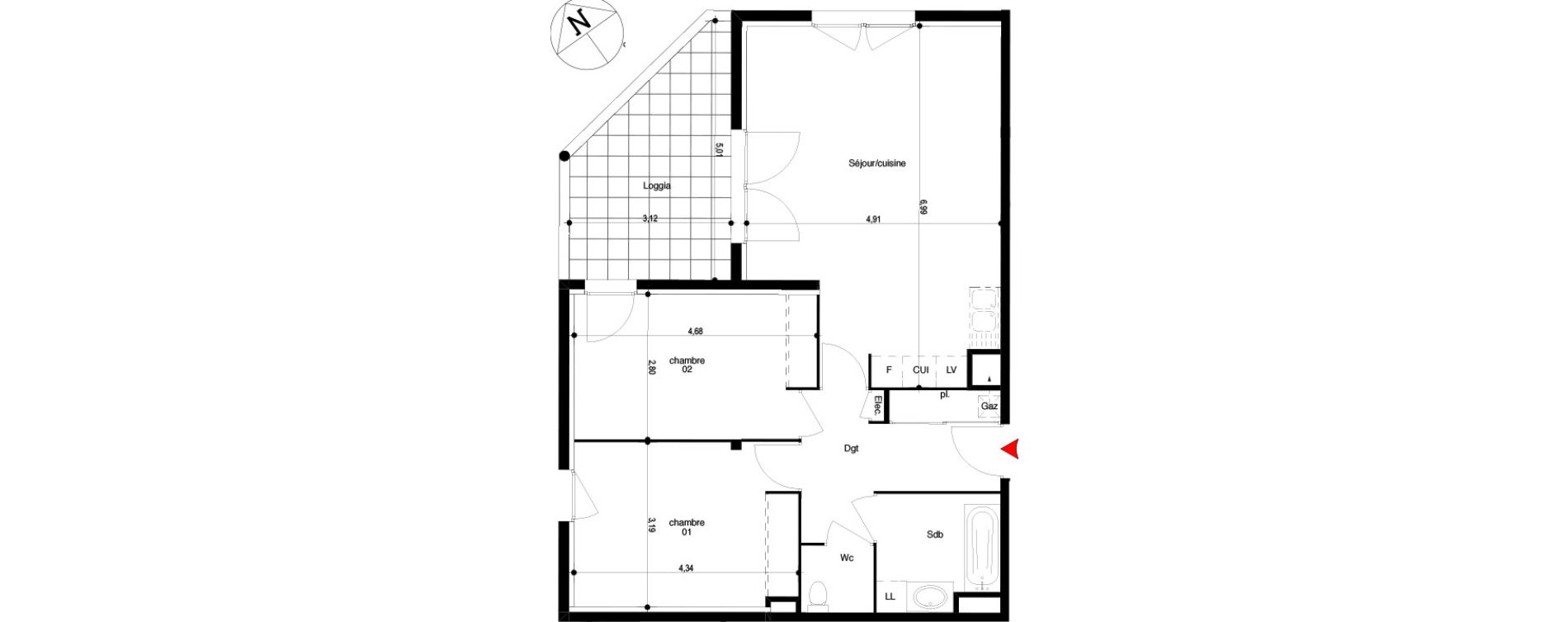 Appartement T3 de 72,59 m2 &agrave; Quissac Centre
