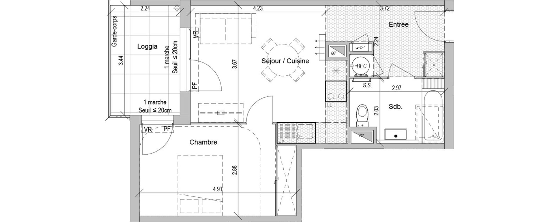 Appartement T2 de 45,10 m2 &agrave; Rodilhan Centre