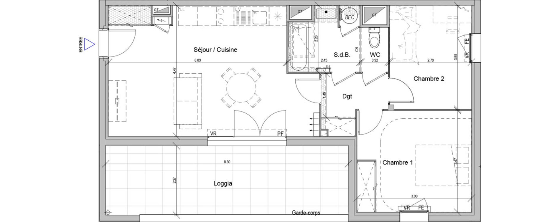 Appartement T3 de 62,80 m2 &agrave; Rodilhan Centre